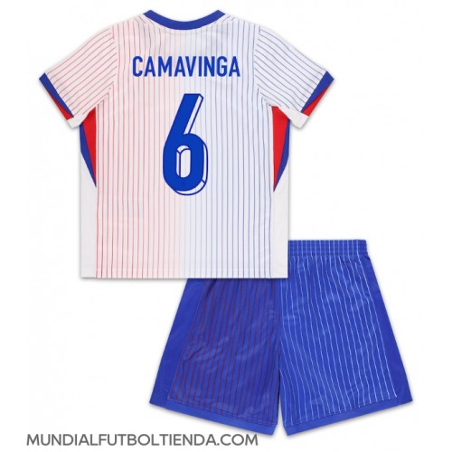 Camiseta Francia Eduardo Camavinga #6 Segunda Equipación Replica Eurocopa 2024 para niños mangas cortas (+ Pantalones cortos)